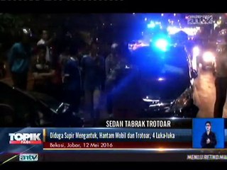 Sopir Mengantuk, Sedan Hantam Mobil dan Trotoar