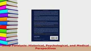 PDF  Sleep Paralysis Historical Psychological and Medical Perspectives  Read Online