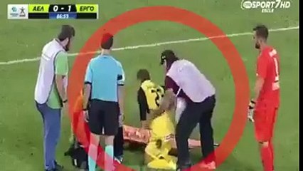 funny football moment soccer player liftung on stretchre most funny ever