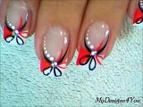 Red and Black Floral Nails - Abstract Nail Art ♥ Diseño Uñas Francés, Flor