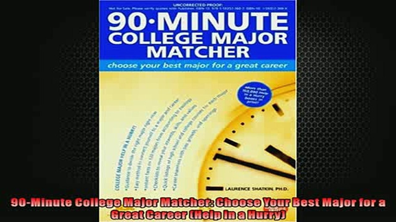 FREE DOWNLOAD  90Minute College Major Matcher Choose Your Best Major for a Great Career Help in a  FREE BOOOK ONLINE