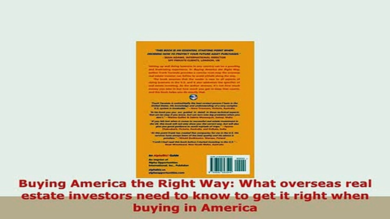 PDF  Buying America the Right Way What overseas real estate investors need to know to get it Download Full Ebook