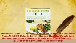 Download  Diabetes Diet 7 Day WellBalanced Diabetes Diet Meal Plan At 1600 Calorie LevelChoose Read Online
