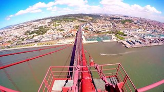 Lisbon, Portugal - 25 De Abril Bridge POV climb