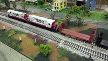 Soo Line RS-27 diesel locomotive #415 pair and Santa Fe passenger train