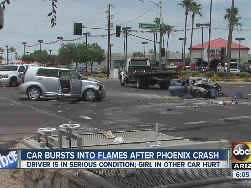 Man pulled from burning car after Phoenix crash