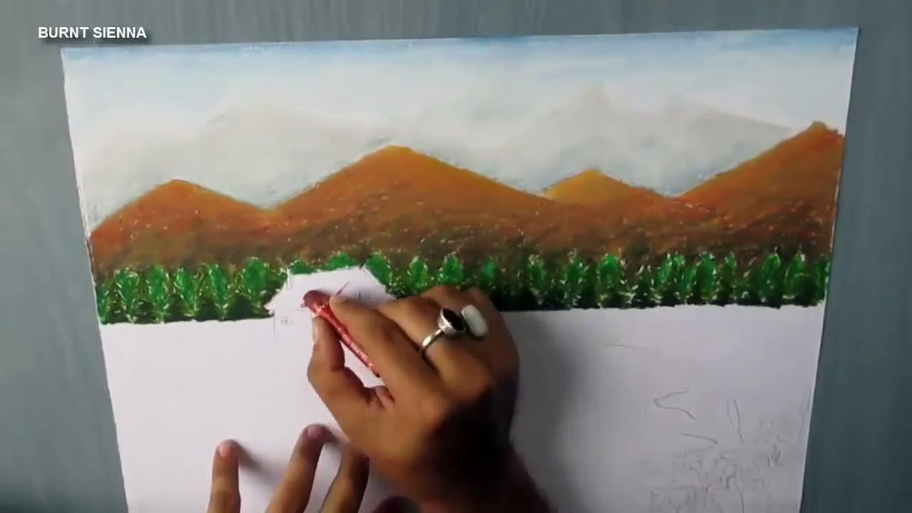 Beginners Mountain Landscape Drawing with Oil Pastel [SHORT VERSION]