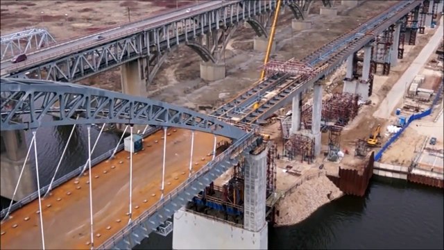 Борский мост. Аэросъёмка строительства дублёра моста