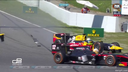 GP2 Spain 2016 Race 2 GiovinazzI Big Crash