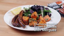 Charmoula Sweet Potatoes with Lamb Merguez Sausage