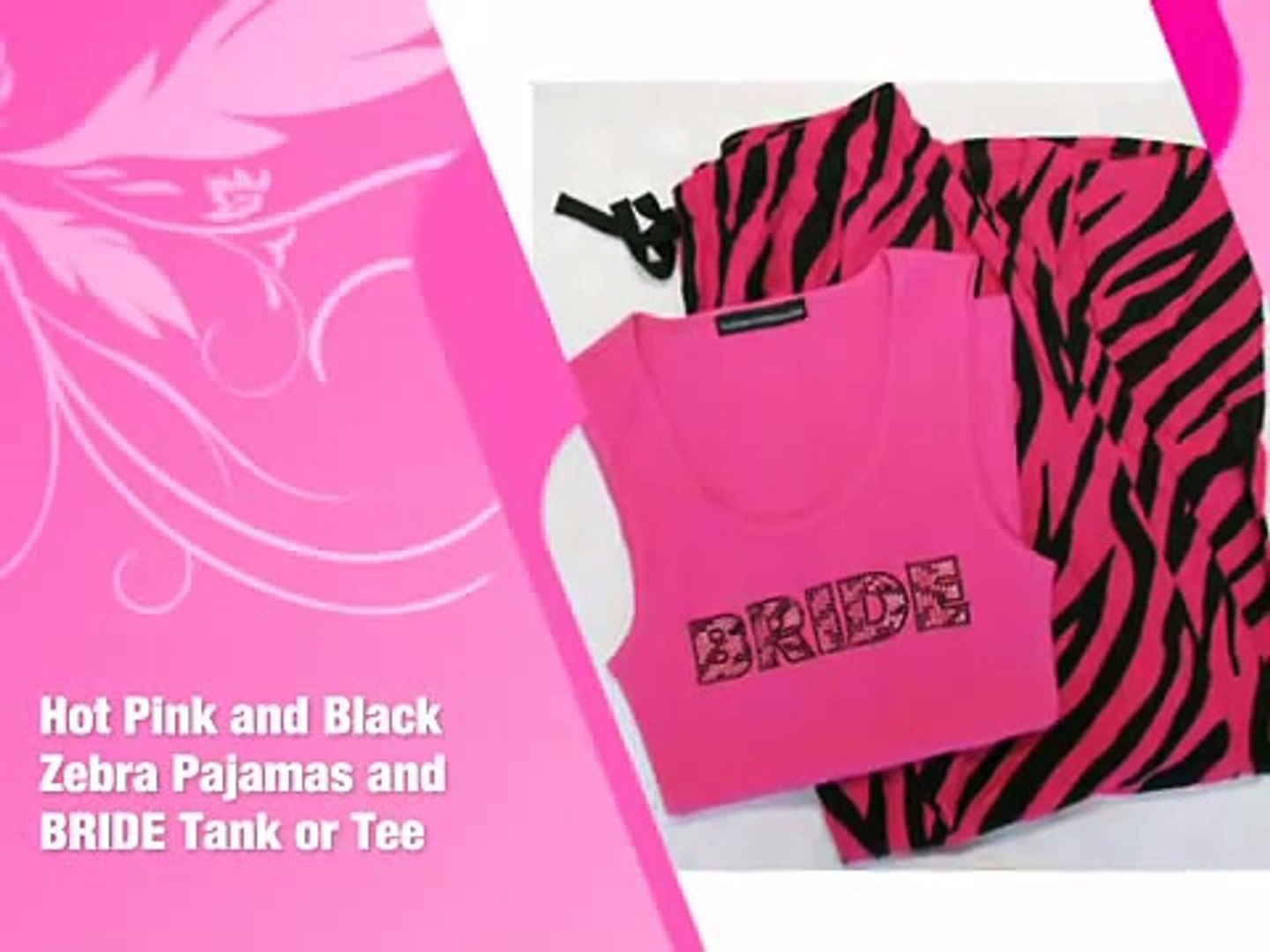 ⁣Hot Pink and Black Zebra Pajamas and BRIDE Tank or Tee - AdvantageBridal.com