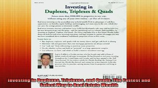 Downlaod Full PDF Free  Investing in Duplexes Triplexes and Quads The Fastest and Safest Way to Real Estate Full EBook