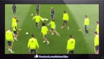 Funny - Luka Modric lightly pushes Cristiano Ronaldo over, Real teammates mock him for diving • 2016