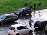 Epic Win on a flooded Russian road