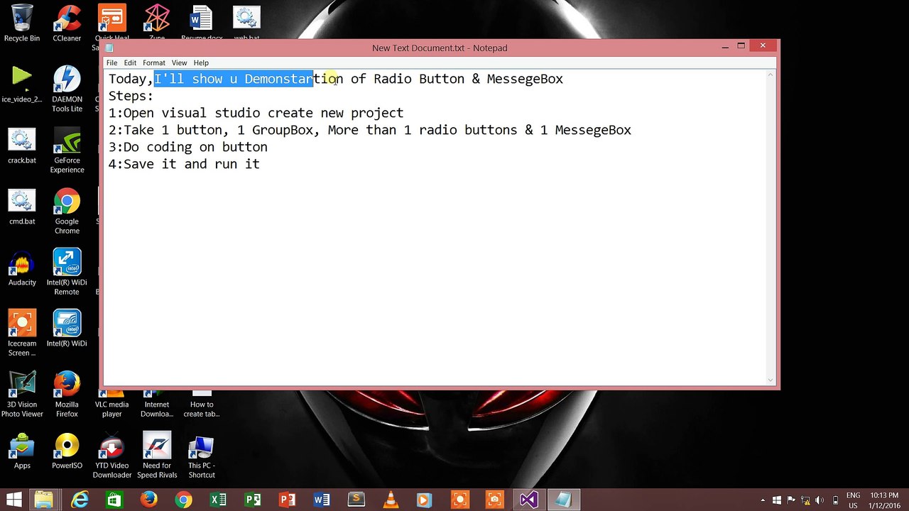 Demonstration of Radio Button & GroupBox