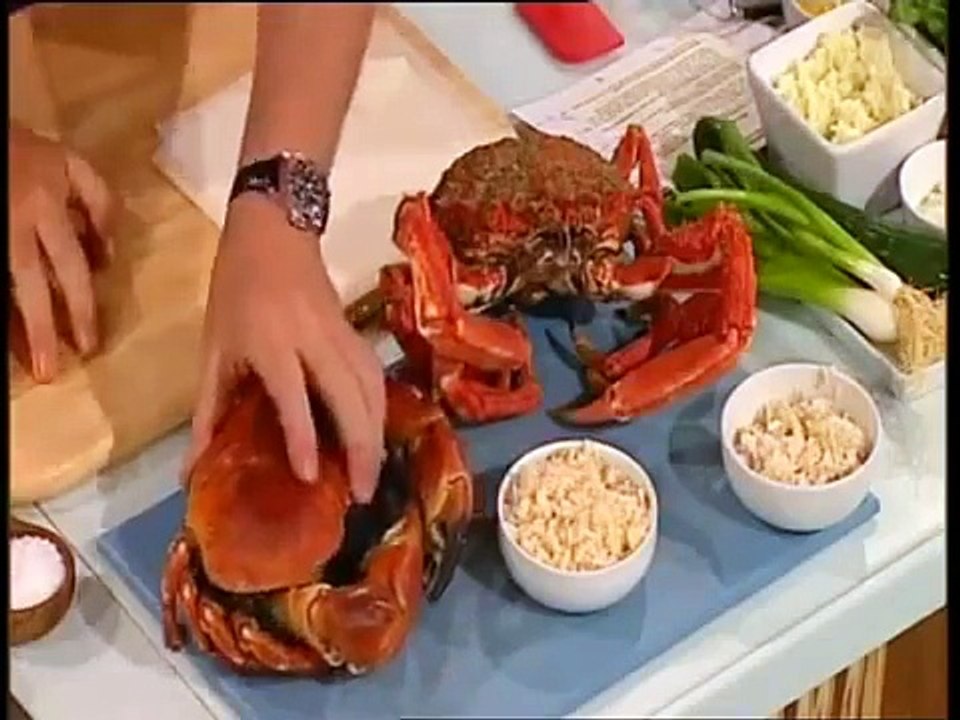 JAMES MARTIN Crab spring rolls with crab cakes and watercress SATURDAY KITCHEN