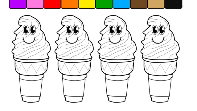 Learn Colors and Color with Smiley Face Ice Cream Cones Coloring Pages