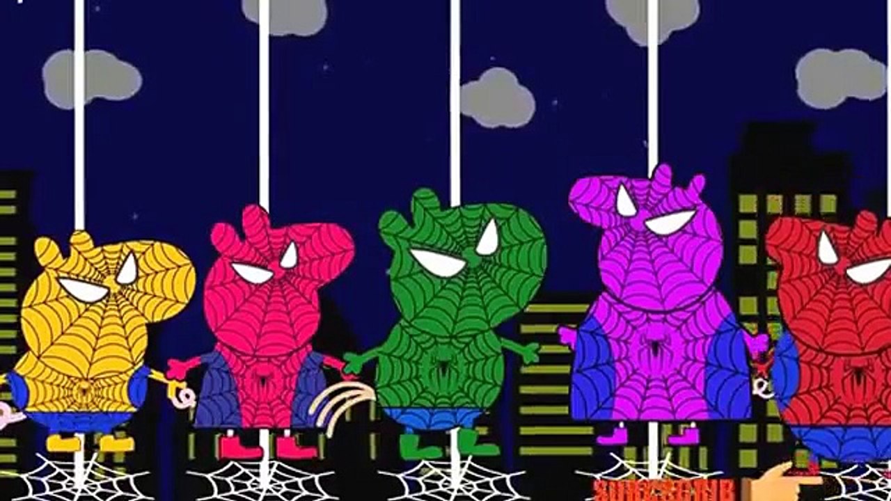 SpiderMan Peppa pig Family saviors The Beast 3 Finger Family and 5 Little Peppa ToyKids