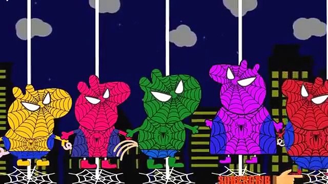 SpiderMan Peppa pig Family saviors The Beast 3 Finger Family and 5 Little Peppa ToyKids
