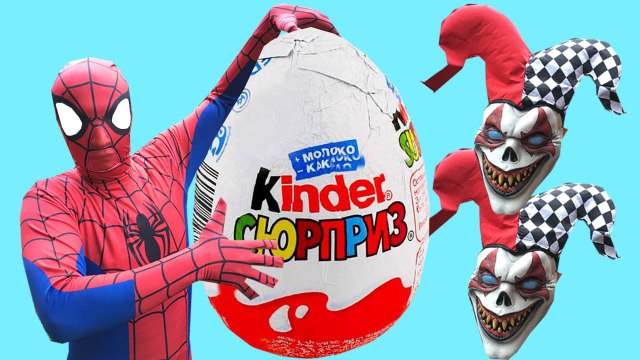 Spiderman & Frozen Elsa Ring Vs Joker! Kinder Surprise Egg Hunt! Superheroes In Real Life (1080p)