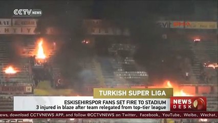 Three injured as Turkish fans set own stadium on fire after team relegated from top-tier