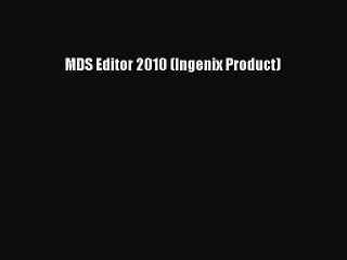 Read MDS Editor 2010 (Ingenix Product) Ebook Free