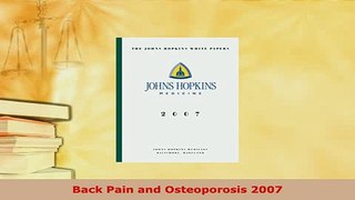 Download  Back Pain and Osteoporosis 2007 PDF Online