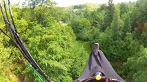 Techincal paragliding landing between trees