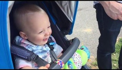 Giggling baby thinks skateboard crash is hilarious