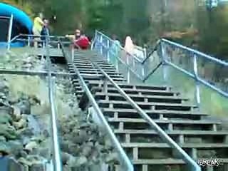 Kayaker Rides Down Staircase
