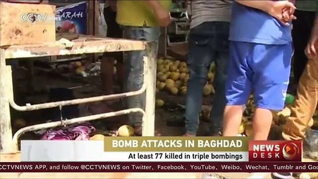 At least 77 killed in triple bombings in Baghdad