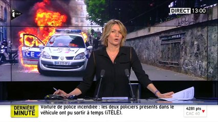 Une voiture de police incendiée - Manifestation contre la "haine anti-flics"