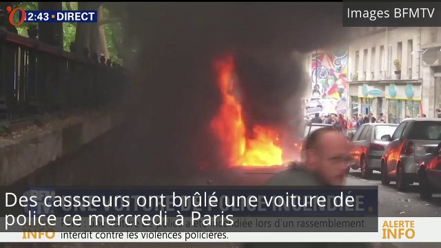 Paris : des casseurs brûlent une voiture de police