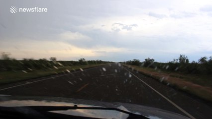 Hail stone breaks storm chaser's windscreen