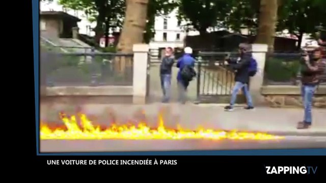 Haine anti-flic : Une voiture de police incendiée en marge de la manifestation (Vidéo)