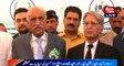 Islamabad: Opposition leader Khurshid Shah and Aitzaz Ahsan media briefing