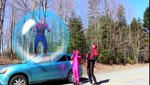 Spiderman & Pink Spidergirl vs Joker! w- Frozen Elsa & Anna, Pink Spidergirl, Joker & Bubble Gum -)