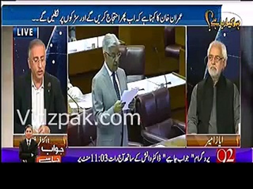 Khawaja Asif ne ghatiya speech ki , woh apni harkaton se baaz nahi askhte :- Ayaz Amir & Farrukh Saleem