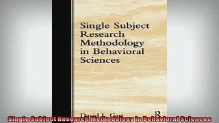 FREE PDF  Single Subject Research Methodology in Behavioral Sciences  BOOK ONLINE