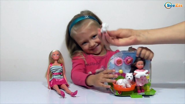 Doll Steffi with Yaroslava unboxing new doll Evi with pets - dogs. Video for kids. Dolls for babies
