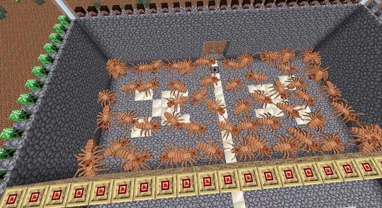 Minecraft Эксперименты - Голем VS 64 Различных пауков Часть 2 - Полу-видео