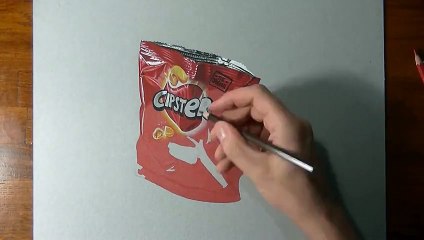 Dessin ultra-réaliste en 3D d'un paquet de chips !