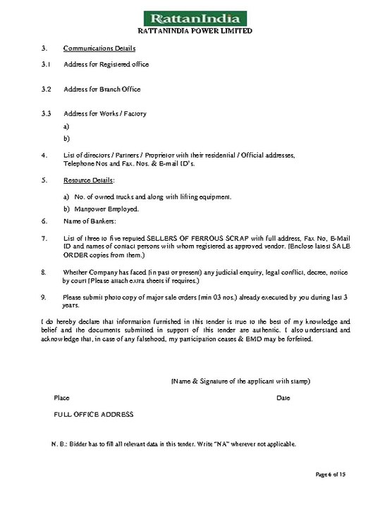 Notice or NIT for auction and tenders for RattanIndia power limited tenders, RIPL tenders