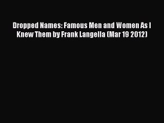 Download Video: [Read] Dropped Names: Famous Men and Women As I Knew Them by Frank Langella (Mar 19 2012) Ebook