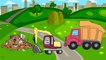 Cartoon for children. Excavator with Crane, Bulldozer, Trucks & Diggers. Building Vehicles for kids