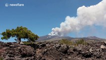 Lava and ash plume filmed over Mount Etna, Sicily