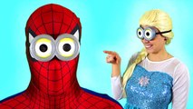 Spiderman vs Frozen Elsa! Monkey Minions challenge! w_ Joker & Pink Spidergirl! Funny Superheroes (1080p)