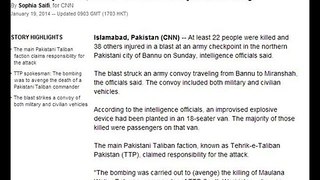 22 killed in blast at Pakistani army checkpoint; TTP claim responsibility