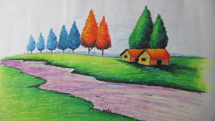 How to Draw a Village landscape with Oil Pastel | Episode-15