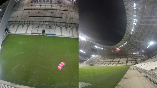 Ils sautent en Base Jump dans le stade vélodrome de l'Olympique de Marseille !